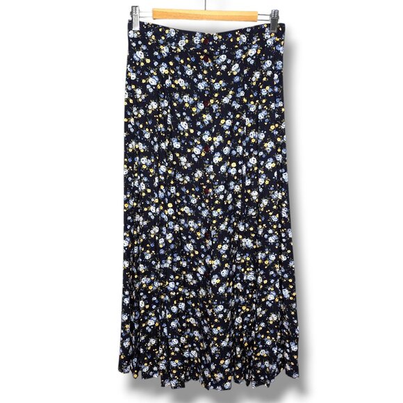 ZZ Michaels Classic Maxi Women's Button Blue Medium Long Elastic Waist Skirt VTG - Picture 1 of 5
